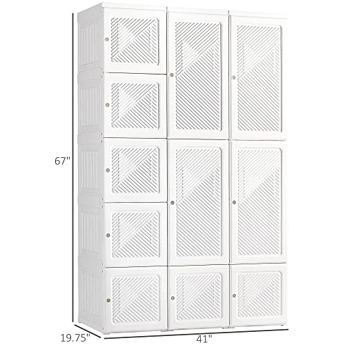 HOMCOM Portable Wardrobe Closet, Bedroom Armoire, Foldable Clothes Organizer With Cube Storage, Hanging Rods, And Magnet Doors, White 2 HOMCOM Portable Wardrobe Closet, Bedroom Armoire, Foldable Clothes Organizer With Cube Storage, Hanging Rods, And Magnet Doors, White - Image 2