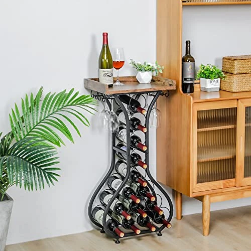 X-cosrack 14 Bottles Wine Rack Freestanding Floor Wine Storage Table Wine Holder Stand With Glass Holder Adjustable Feet Wood Top 35.4" H 2 X-cosrack 14 Bottles Wine Rack Freestanding Floor Wine Storage Table Wine Holder Stand With Glass Holder Adjustable Feet Wood Top 35.4" H - Image 2
