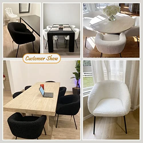 ONEVOG Upholstered Sherpa Dining Chair, Cozy Curved Back Dinner Chair Modern Boucle Teddy Chairs With Arms, Faux Wool Fleece Chair For Kitchen & Dining Room (Black) 3 ONEVOG Upholstered Sherpa Dining Chair, Cozy Curved Back Dinner Chair Modern Boucle Teddy Chairs With Arms, Faux Wool Fleece Chair For Kitchen & Dining Room (Black) - Image 3