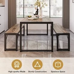 Gizoon 45.5" Dining Table Set For 4, Kitchen Table Set With 2 Benches, Dining Room Table Set With Metal Frame & MDF Board, Space-Saving Dinette For Kitchen, Dining Room -Grey 11 Gizoon 45.5" Dining Table Set For 4, Kitchen Table Set With 2 Benches, Dining Room Table Set With Metal Frame & MDF Board, Space-Saving Dinette For Kitchen, Dining Room -Grey -Songmics Furniture Shop 51JEJBwBtaL