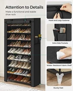 SONGMICS Shoe Rack, 9 Tier Shoe Organizer With Nonwoven Fabric Cover, Shoe Storage Shelf For 40-50 Pairs Of Shoes, Entryway, Suitable For Sneakers, High Heels, Flats, And Boots, Black URXJ36HV1 -Songmics Furniture Shop 51JEkELWePL