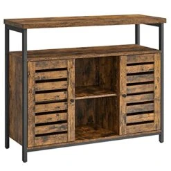 VASAGLE Buffet Cabinet, Sideboard Storage Cabinets With Compartments, Adjustable Shelves, Louvered Doors, 13.8 X 39.4 X 32.1 Inches, Rustic Brown And Black
