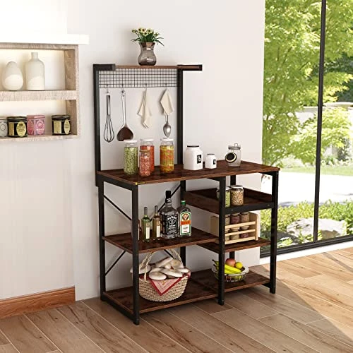 ALISENED Kitchen Bakers Rack,Microwave Stand, Bakers Racks For Kitchen With Storage Shelf, Coffee Bar,5-Tier Kitchen Shelves With Wine Rack And 4 Hooks For Dining Room Living Room 2 ALISENED Kitchen Bakers Rack,Microwave Stand, Bakers Racks For Kitchen With Storage Shelf, Coffee Bar,5-Tier Kitchen Shelves With Wine Rack And 4 Hooks For Dining Room Living Room - Image 2