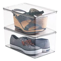 MDesign Stackable Plastic Closet Storage Container Bin Box With Hinge Lid For Organizing Shoes, Booties, Pumps, Sandals, Wedges, Flats, Heels - Lumiere Collection - Clear 11 MDesign Stackable Plastic Closet Storage Container Bin Box With Hinge Lid For Organizing Shoes, Booties, Pumps, Sandals, Wedges, Flats, Heels - Lumiere Collection - Clear -Songmics Furniture Shop 51JKVhvlzJL