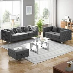CECER Sofa, 3 Pieces Sofa Set, Loveseat Sofa- Oversize Sofa Couch- Sofa Chair, Velvet Sofa With Pillow, Couches For Living Room, Apartment, Office, Gray Sofa -Songmics Furniture Shop 51JKfF8pxGL. AC