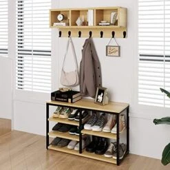 Zaboro Home Coat Rack Shoe Bench Set, Entryway Bench With Coat Rack 5 In 1 Design Shoe Rack Bench With Hooks And Storage Shelf For Entryway, Hallway, Bedroom, Oak -Songmics Furniture Shop 51JNTH2Gm9L. AC