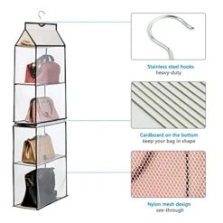 ANSTROUT Hanging Purse Handbag Organizer For Closet, Purse Organizer With 4 Mesh Shelves Handbag Closet Purse Storage Bag (White-2Pack) -Songmics Furniture Shop 51JTCndZkVL
