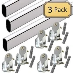 60" Oval Closet Rod With End Supports - Polished Chrome - 3 Sets