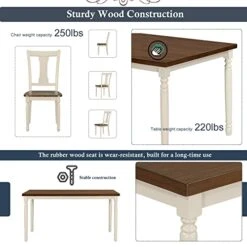 Merax 6 Pieces Dining Table Set With Bench, Kitchen Table Chairs Set, Wooden Rectangular Dining Table With 4 Chairs And Bench For Kitchen Room Dining Room (Brown+Cottage White) -Songmics Furniture Shop 51JccTs3YyL