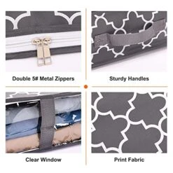 Fixwal Underbed Storage Bags Foldable Clothes Storage Bins With Clear Window Sturdy Zippers Storage Containers For Organizing Clothing Bedroom, 4-Pack Grey Pattern -Songmics Furniture Shop 51JcuV0lIlL