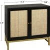 Goujxcy Rattan Accent Storage Cabinet, Farmhouse Wood Sideboard Buffet Cabinet With 2 Doors And Adjustable Shelves, Kitchen Cupboard Server Console Table For Dining Room, Bedroom, Hallway, Black