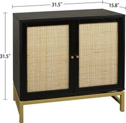 Goujxcy Rattan Accent Storage Cabinet, Farmhouse Wood Sideboard Buffet Cabinet With 2 Doors And Adjustable Shelves, Kitchen Cupboard Server Console Table For Dining Room, Bedroom, Hallway, Black