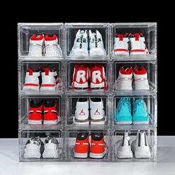 12 Pack Shoe Boxes, Clear Acrylic Plastic Shoe Boxes Stackable, Space-Saving Foldable Drop Front Shoe Storage Boxes Container For With Lids Fits Up To Size 14 (Transparency) -Songmics Furniture Shop 51Jgz97XwL. AC