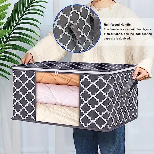 Fixwal Storage Bags 6 Pack 90L Large Capacity Clothes Organization And Storage Containers For Bedding Comforters Bedroom Closet Dorm With Reinforced Handle, Clear Window, Sturdy Zippers, Grey 3 Fixwal Storage Bags 6 Pack 90L Large Capacity Clothes Organization And Storage Containers For Bedding Comforters Bedroom Closet Dorm With Reinforced Handle, Clear Window, Sturdy Zippers, Grey - Image 3