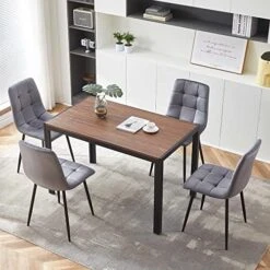 NORDICANA 5-Piece Dining Table Set, 47 In Modern Walnut Color Rectangle Kitchen Table & 4 Navy Blue Velvet Upholstery Side Chairs, Solid Metal Legs, Dining Room Set For 4 -Songmics Furniture Shop 51JkVnHlgAL. AC