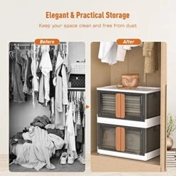 Foluck Storage Bins With Lids 34 Qt, 3 Pack Plastic Storage Bins With Door And Wheels, Closet Organizer, Stackable Storage Container Box, Organizers And Storage For Clothes, Toys, Foods -Songmics Furniture Shop 51JkX6iWxEL