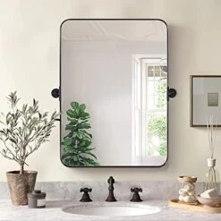 MOON MIRROR 24" X 36" Brushed Gold Metal Framed Pivot Rectangle Bathroom Mirror For Wall, Tilting Rounded Corner Rectangular Vanity Mirror Hangs Vertical Only -Songmics Furniture Shop 51JqXkMN2UL. AC