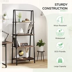 Novilla Bookshelf, 4-Tier Freestanding Storage Bookcase, Industrial Style Display Ladder Shelf For Living Room, Home Office, Bedroom, Kitchen, Walnut -Songmics Furniture Shop 51JrrZbhnNL