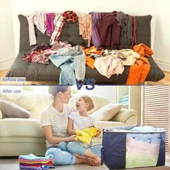 YouJiaBest Large Foldable Storage Bags, Set Of 3 Foldable Clothes Organizer With Clear Window & Carry Handles, Great For Clothes, Blankets, Bedding, Bedrooms, Tidy Up Your Closets（Blue） -Songmics Furniture Shop 51JtRUZQPpL