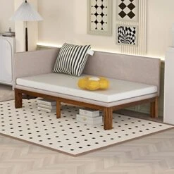 Merax, Beige Upholstered Daybed/Sofa Frame/Wood Floor Linen Cover Mattress/Futon Sleeper Beds, Twin Size -Songmics Furniture Shop 51JvfWxaVlL