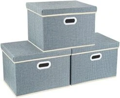 TYEERS Large Collapsible Storage Bins With Lids, Patterns, Washable, Fabric Decorative Storage Boxes For Home Office Storage, 17.3x11.8x11.4 Inches, 5 Pack, Beige -Songmics Furniture Shop 51Jvt2IORJL. AC
