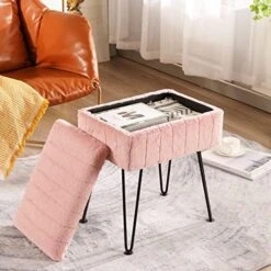 CUYOCA Vanity Stool Ottoman With Storage Bench, Faux Fur Stool For Vanity With Metal Legs, Makeup Chair Vanity Stool For Bedroom Living Room, White -Songmics Furniture Shop 51K0wIStcCL. AC