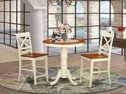 East West Furniture EDQU3-BLK-W 3 Piece Kitchen Counter Height Dining Table Set Contains A Round Wooden Table With Pedestal And 2 Dining Chairs, 30x30 Inch, Black & Cherry -Songmics Furniture Shop 51K8Yzc1EbL. AC