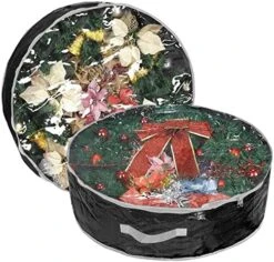 Propik Christmas Wreath Storage Bag 24" - Garland Holiday Container With Clear Window - Tear Resistant Fabric - 2 Pack (24 Inch, Green) -Songmics Furniture Shop 51K97t gKL. AC 2