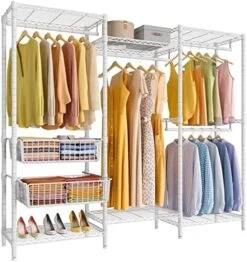 VIPEK V10 Wire Garment Rack 5 Tiers Heavy Duty Clothes Rack With 4 Hanging Rods, 6 Wire Shelves & 2 Slid Storage Baskets, Large Size Clothing Rack 85.4" W X 15.7" D X 76.4" H, Max Load 800 LBS, Black -Songmics Furniture Shop 51KBYnj3t7L. AC