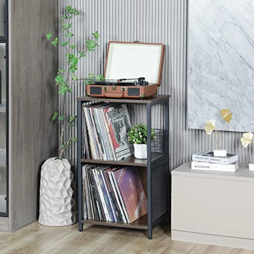 Honkazita Record Player Stand, Vinyl Record Storage Table With 2-Tier Record Player Cabinet For Albums, Vinyl Storage End Table Turntable Stand Record Display Table For Bedroom Living Room, Brown 2 Honkazita Record Player Stand, Vinyl Record Storage Table With 2-Tier Record Player Cabinet For Albums, Vinyl Storage End Table Turntable Stand Record Display Table For Bedroom Living Room, Brown - Image 2