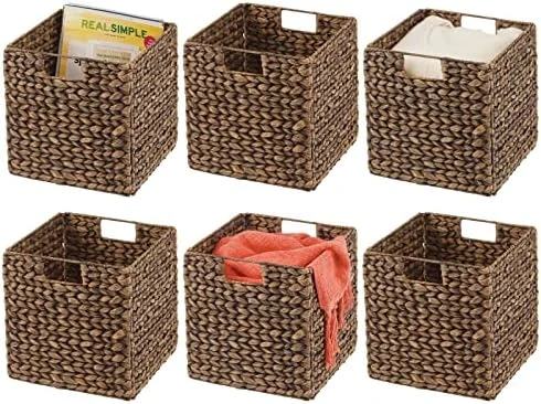 MDesign Natural Woven Hyacinth Cube Organizer Basket With Handles, Storage For Bathroom, Laundry Room Shelf Or Nursery - Perfect For Cubby Storage Units - Hold Blankets And Books - 6 Pack, Natural/Tan 5 MDesign Natural Woven Hyacinth Cube Organizer Basket With Handles, Storage For Bathroom, Laundry Room Shelf Or Nursery - Perfect For Cubby Storage Units - Hold Blankets And Books - 6 Pack, Natural/Tan - Image 5