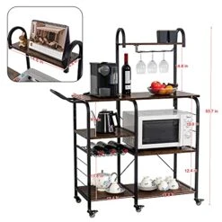 WAYTRIM Kitchen Baker's Rack With Wheels, Utility Storage Kitchen Shelf, 4+3 Tier Microwave Stand Cart With Wire Basket, Wine Glass Rack, Retro Brown Vintage Microwave Stand With Handle, 54in Length -Songmics Furniture Shop 51KGvumWH5S