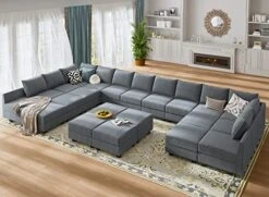 HONBAY Oversized Modular Sofa Couch With Ottoman U Shape Couch With Chaise Sleeper Sofa With Storage Seats, Bluish Grey -Songmics Furniture Shop 51KHIbXuN1L