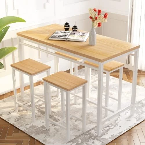 AWQM 3 Piece Dining Table Set, Small Kitchen Table And 2 Stools, Kitchen Breakfast Dining Table Set, Breakfast Table Of 35.43 X 23.62 X 29.92 Inches, Stools Of 13.8 X 13.8 X 17.8 Inches, Beige 6 AWQM 3 Piece Dining Table Set, Small Kitchen Table And 2 Stools, Kitchen Breakfast Dining Table Set, Breakfast Table Of 35.43 X 23.62 X 29.92 Inches, Stools Of 13.8 X 13.8 X 17.8 Inches, Beige - Image 6