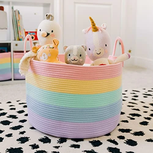 OrganiHaus Cute Basket For Rainbow Classroom Decor 20x13 | Cotton Rope Baskets For Storage | Toybox For Pastel Room Decor | Extra Large Blanket Basket For Living Room | Toy Basket For Playroom Décor 3 OrganiHaus Cute Basket For Rainbow Classroom Decor 20x13 | Cotton Rope Baskets For Storage | Toybox For Pastel Room Decor | Extra Large Blanket Basket For Living Room | Toy Basket For Playroom Décor - Image 3