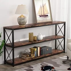 Tribesigns 70.86 Inch Rustic Console Sofa Table With Open Shelf, Industrial TV Stand 3 Shelf Horizontal Hallway Entryway Table With Storage For Living Room (70.86, Brown) -Songmics Furniture Shop 51KLQGDRCzL