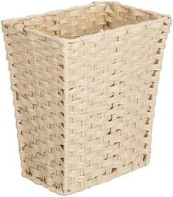 MDesign Small Woven Trash Can - Slim Rectangular Waste Basket - Decorative Garbage Waste Bin For Bedroom, Bathroom, Kitchen, Home Office, Craft, Laundry, Utility Rooms, And Garage - Taupe -Songmics Furniture Shop 51KPhob40BL. AC