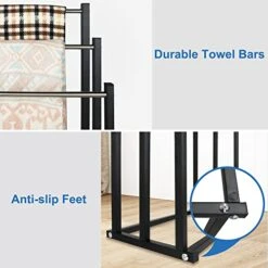 Towel Racks For Bathroom, Upgrade 3 Tier Stainless Steel Freestanding Towel Rack Stand For Bath Hand Towel, Next To Tub Or Floor Shower Drying Holder, Blanket Rack, Chrome & Black, ALHAKIN -Songmics Furniture Shop 51KR9QY5y9L