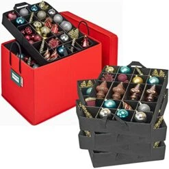 HOLDN’ STORAGE Underbed Christmas Ornament Storage Container Box With Dividers – Convenient Durable 4 Individual Removable Trays Fits Up To 96-3” Ornaments.