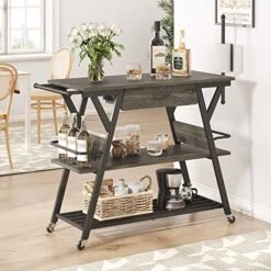 Bestier Coffee Bar Station, Kitchen Island Cart With Storage, Coffee Cart With Drawer, Paper Towel Holder And Lockable Wheels, Bar Table For Dinning Room Living Room, Gray -Songmics Furniture Shop 51KXv1vJWXL