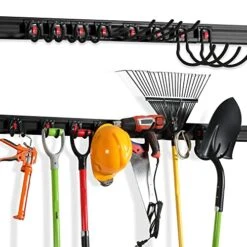 WORKPRO Garage Storage, Garden Tool Organizer Wall Mount 64 Inch With 8 Adjustable Hooks And Hangers, 4 Rails Steel Heavy Duty Tool Rack Holder