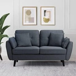 JAMFLY 63" Modern Loveseat Sofa Couch,Mid Century Couches For Living Room, Upholstered 2-Seat Love Seats With Pillow, Comfortable Small Space Sofa For Bedroom, Apartment -Songmics Furniture Shop 51KZb0GgkL. AC