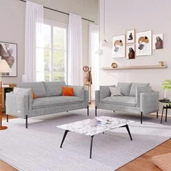 2-Piece Linen Fabric Sofa Set With USB Charging Ports, Morden Style Upholstered Sofa And Loveseat Sets With 3 Seat Sofa Couch And Loveseat Sofa For Living Room, Apartment (2+3 Seat, Grey) -Songmics Furniture Shop 51KaO4xoDL. AC