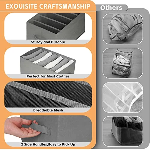 Criusia Large Wardrobe Clothes Organizer, 3 Pack Closet Organizers And Storage With Handles, Foldable Fabric Drawer Organizers Dividers For Clothing, Jeans, Sweater, Bras (14.2X9.8X7.9, 17 Grids, Grey) 2 Criusia Large Wardrobe Clothes Organizer, 3 Pack Closet Organizers And Storage With Handles, Foldable Fabric Drawer Organizers Dividers For Clothing, Jeans, Sweater, Bras (14.2X9.8X7.9, 17 Grids, Grey) - Image 2