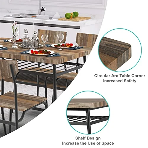 STHOUYN 43" Dinning Table Sets For 4, Industrial Rectangular Kitchen Table And Chairs Set, Metal Frame & Storage Rack, Kitchen, Dining Room, Dinette, Breakfast Small Space (Brown (5 Piece)) 5 STHOUYN 43" Dinning Table Sets For 4, Industrial Rectangular Kitchen Table And Chairs Set, Metal Frame & Storage Rack, Kitchen, Dining Room, Dinette, Breakfast Small Space (Brown (5 Piece)) - Image 5