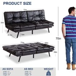 MUUEGM Futon Sofa Bed,Memory Foam Modern Convertible Couch Bed,Folding Futon Sleeper Couch With Compact Living Space,Apartment,Dorm,Bonus Room,71" D X 33" W X 31.5" H,Black 11 MUUEGM Futon Sofa Bed,Memory Foam Modern Convertible Couch Bed,Folding Futon Sleeper Couch With Compact Living Space,Apartment,Dorm,Bonus Room,71" D X 33" W X 31.5" H,Black -Songmics Furniture Shop 51KjNIkASAL