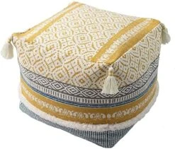Blue Page Boho Neutral Decorative Square Unstuffed Pouf - Braided Handwoven Casual Ottoman Pouf Cover With Tassels And Cute Soft Tufted Footrest/Cushion For Bedroom Living Room, 18" X18”x16 24 Blue Page Boho Neutral Decorative Square Unstuffed Pouf - Braided Handwoven Casual Ottoman Pouf Cover With Tassels And Cute Soft Tufted Footrest/Cushion For Bedroom Living Room, 18" X18”x16 -Songmics Furniture Shop 51KoetGTjDL. AC