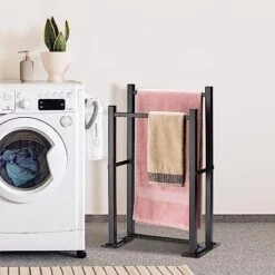 ZCDCP Towel Rack Freestanding Black 2 Tier Free Standing Towel Rack For Bathroom Display Rack Large Bath Towel Large Pool Towel Rack Outdoor Towel -Songmics Furniture Shop 51KqqcygnML