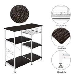 Lovinland Kitchen Baker's Rack, Microwave Oven Stand 3 Tier Kitchen Storage Shelf With Wire Basket 5 Hooks Mini Oven For Spices Utensils Metal Frame (Dark Brown) -Songmics Furniture Shop 51Ks4s1MfuL 1