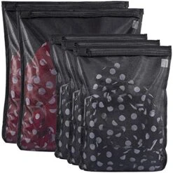 TENRAI 5 Pack (2 Large & 3 Medium) Delicates Laundry Bags, Bra Fine Mesh Wash Bag, Zippered, Protect Best Clothes In The Washer (5 Black, Set Of 5)